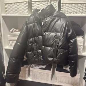 Faux Leather puffer jacket
